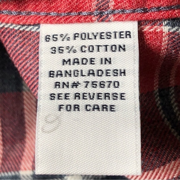 Thread & Cloth Red Gray Plaid Button Down Long Sleeve Shirt Size Small - Picture 7 of 10
